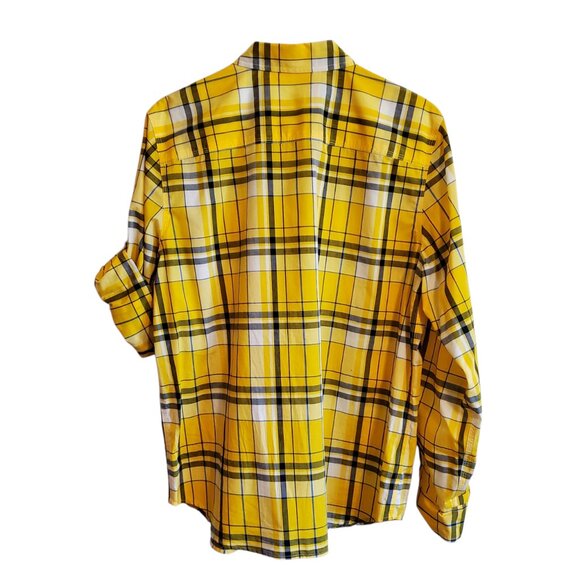 Lauren Ralph Lauren Yellow Blue Plaid Roll Tab Sleeve Button Up Blouse Large - Picture 2 of 14
